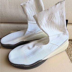 Stella McCartney White Knit Sock-Style Athletic Sneakers with Black Soles